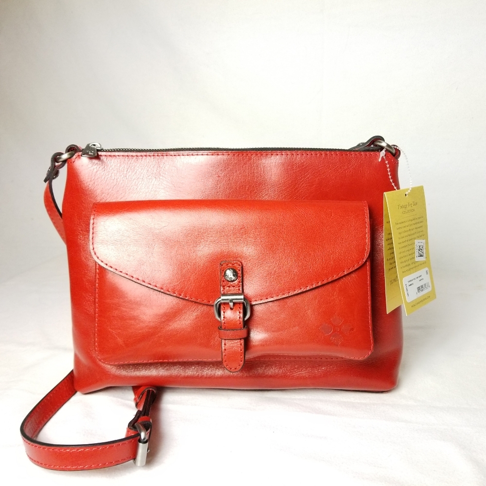 Patricia Nash Vintage Veg Tan Kirby Crossbody Color is Papaya